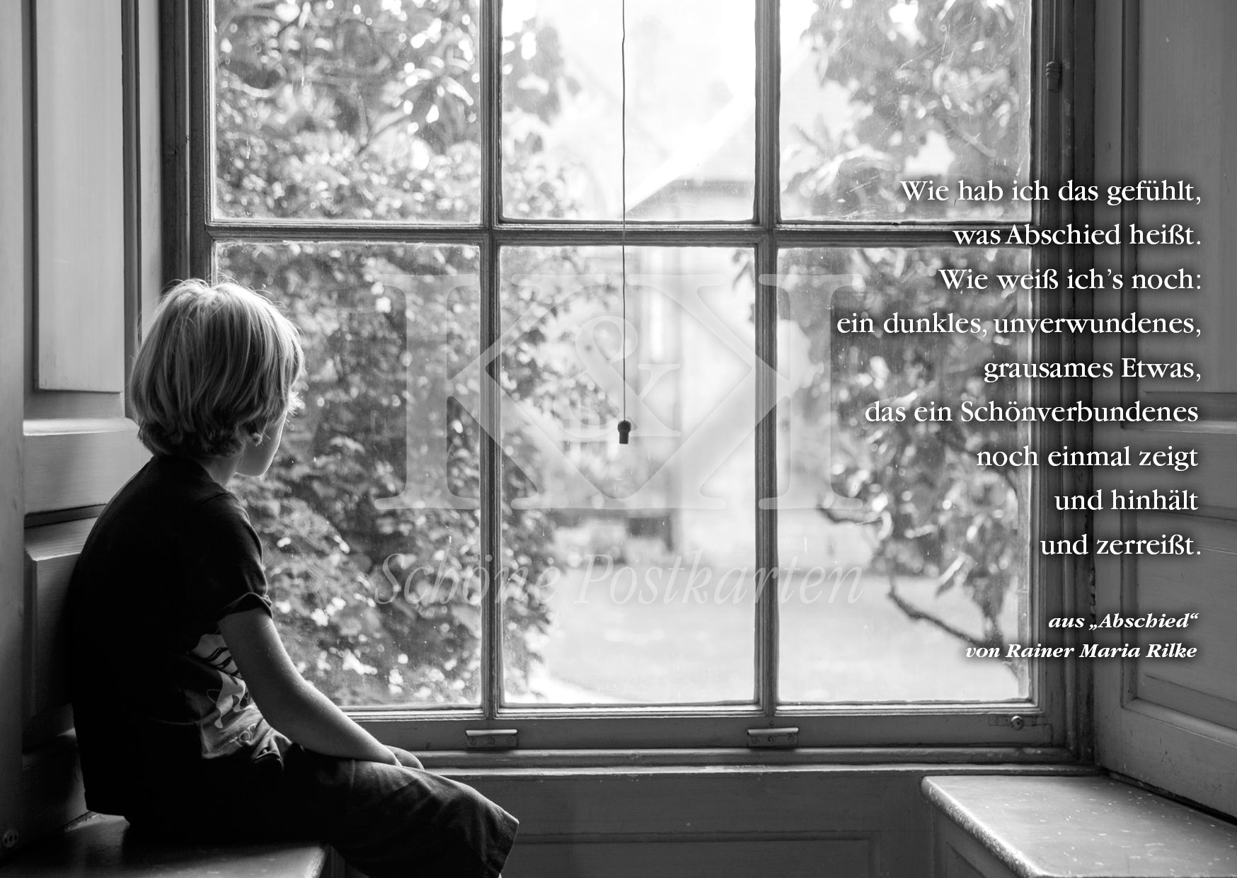 Nr. 232 · Junge, Fenster, Trauer, Rilkes Abschied | © Schöne Postkarten